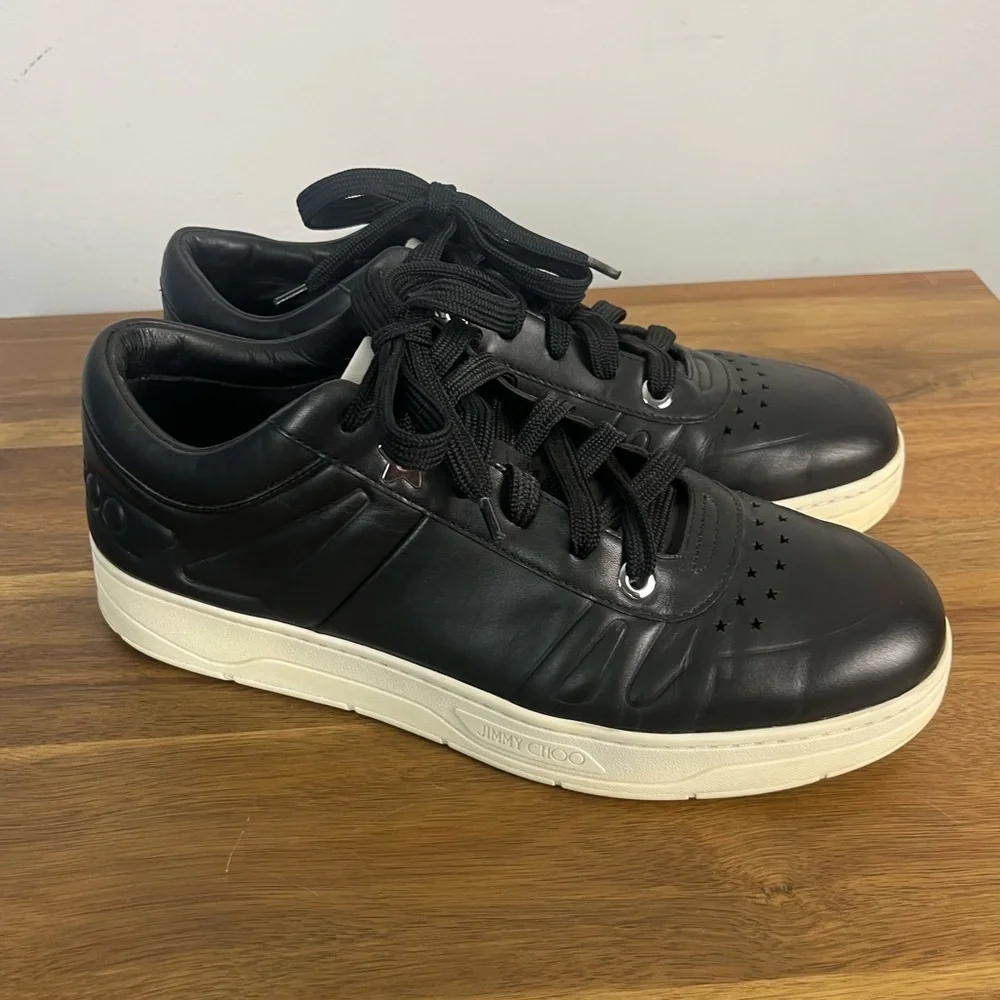 Jimmy Choo Hawaii Leather Black Low Top Sneaker 42